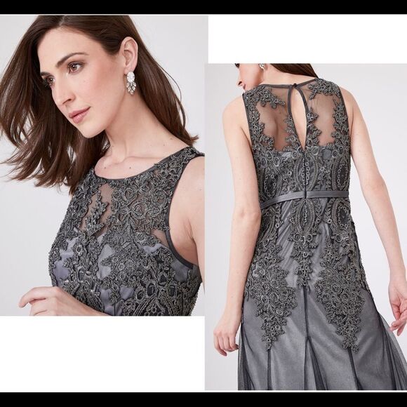 DECODE Soutache Lace Godet Prom Gown - Silver Gray 🔥 - Picture 3 of 17